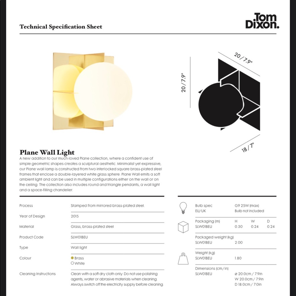 SALE 2x NEW TOM DIXON - PLANE SURFACE LIGHTS